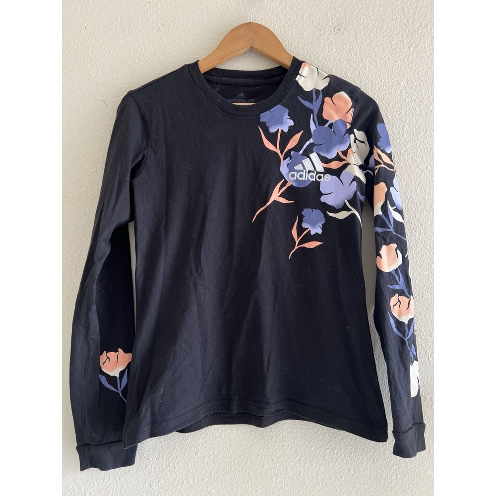 Adidas Amplifier Tee Women's Black Floral Graphic S Long Sleeve Sporty Casual
